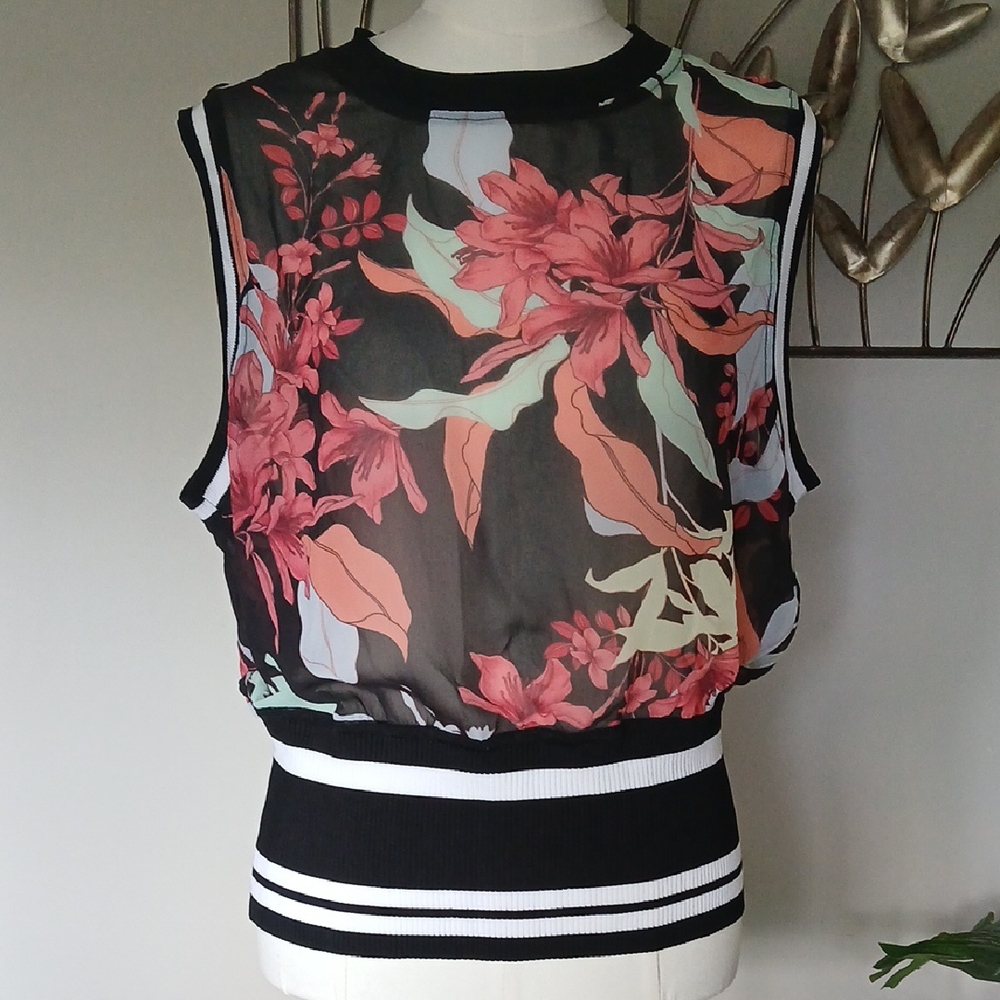 Floral Sleeveless Top - Black and Pink - bar III